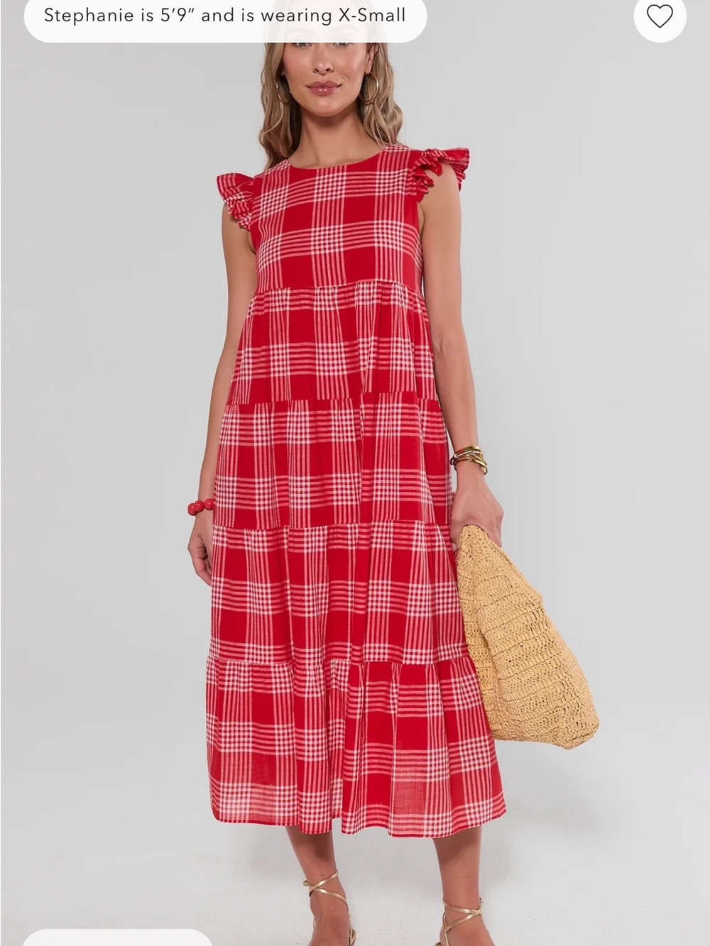 Red Plaid Tiered Maxi Dress with Ruffle Cap Sleeves